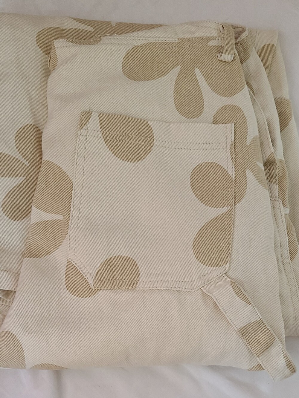 Cream and Tan Floral Print Overalls